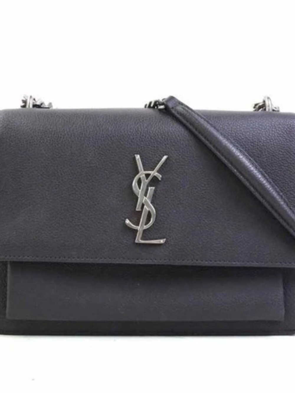 Auth SAINT LAURENT Chain Shoulder Bag Gray/Silver Leather/Metal - e62062k